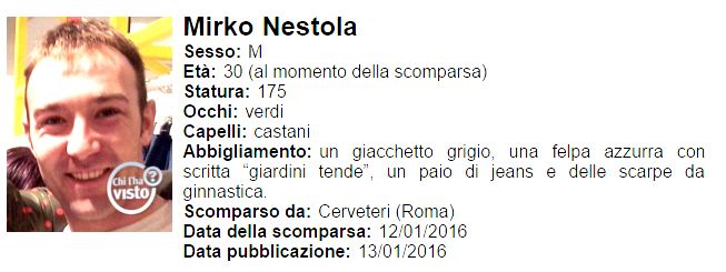 Foto: Mirko Nestola su Chi l'ha visto