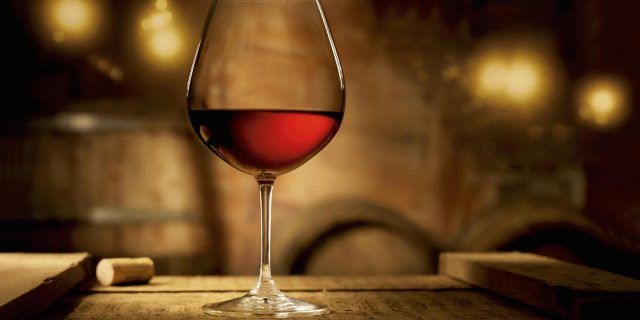 Glass of red wine in the cellar