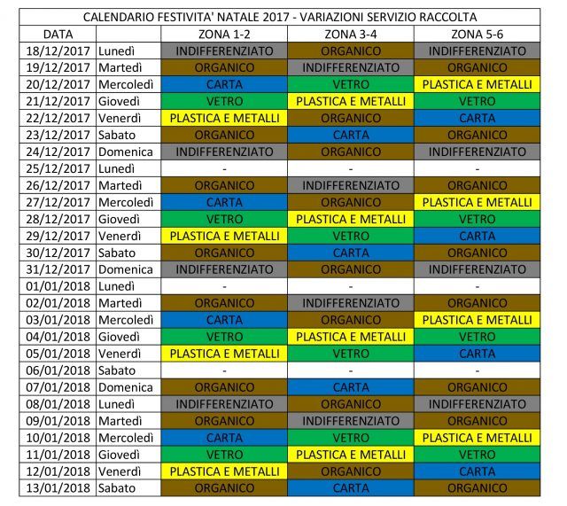 Calendario Raccolta Differenziata Aprilia Zona 34