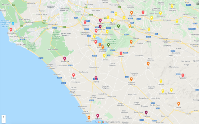 mappa litorale e castelli romani