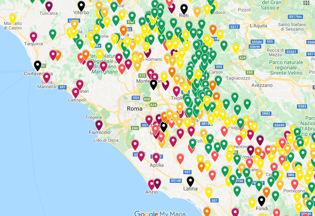 mappa coronavirus lazio