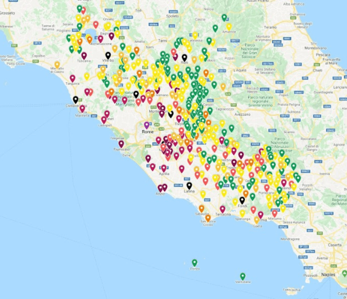 mappa coronavirus lazio