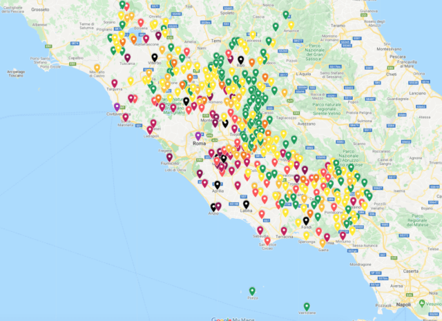 Mappa contagi nel lazio