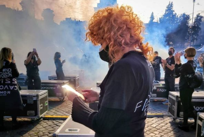 Protesta Roma lavoratori del mondo dello spettacolo
