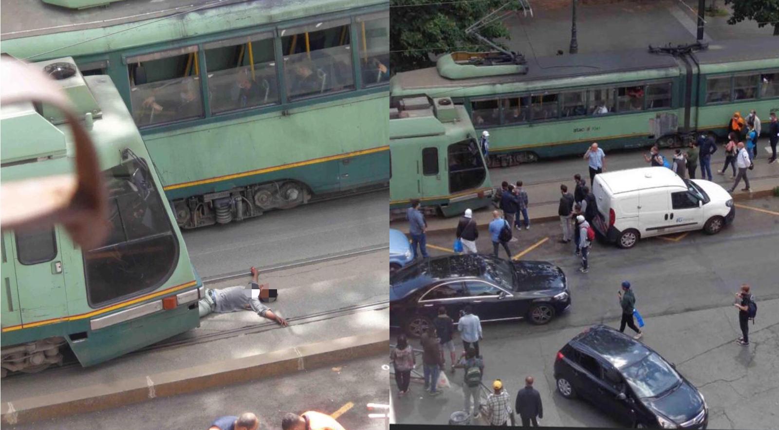 Esquilino si stende sui binari del tram