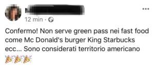 post virale mc donalds green pass