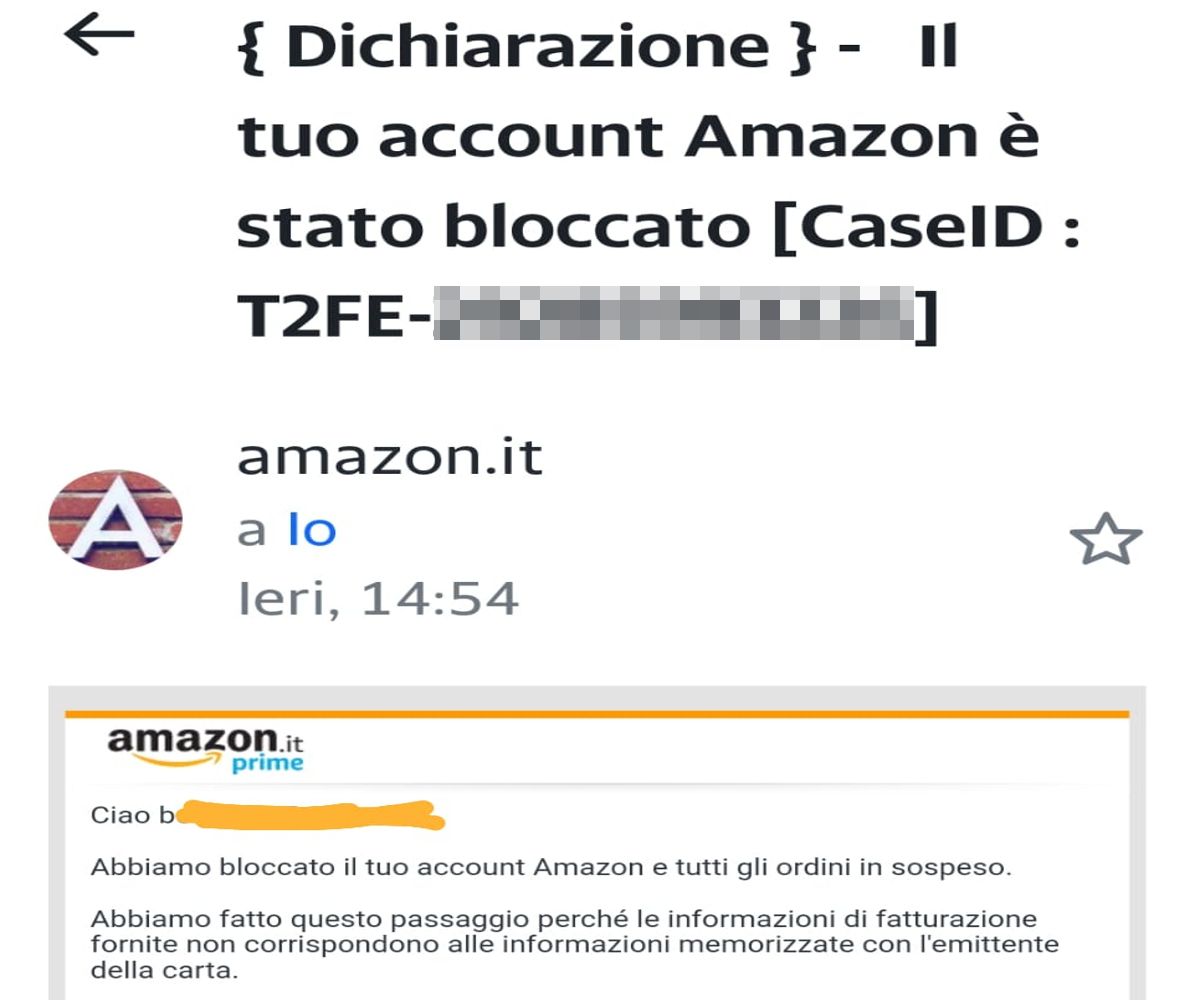 truffa cancellazione account amazon