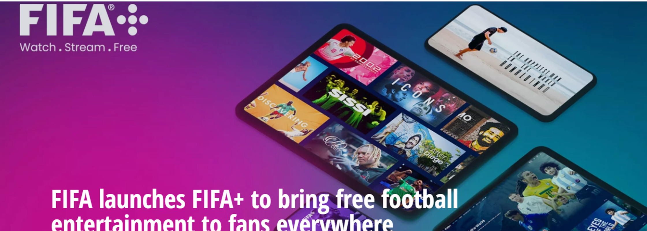 Home page del nuovo sito Fifa+ per vedere partite di calcio in streaming