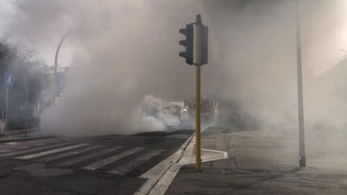 incendio mezzo AMA via Prenestina a Roma