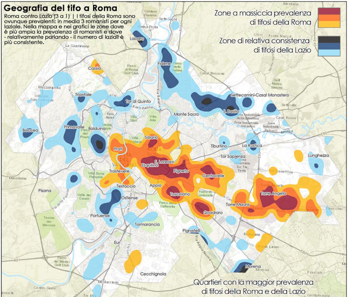 mappa del tifo a Roma