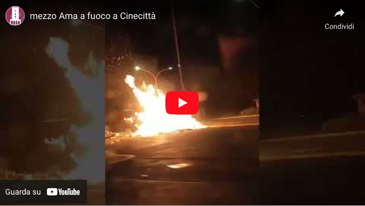 mezzo ama a fuoco a Roma in zona Cinecittà