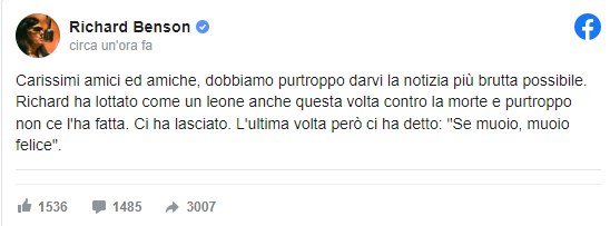 Addio a Richard Benson