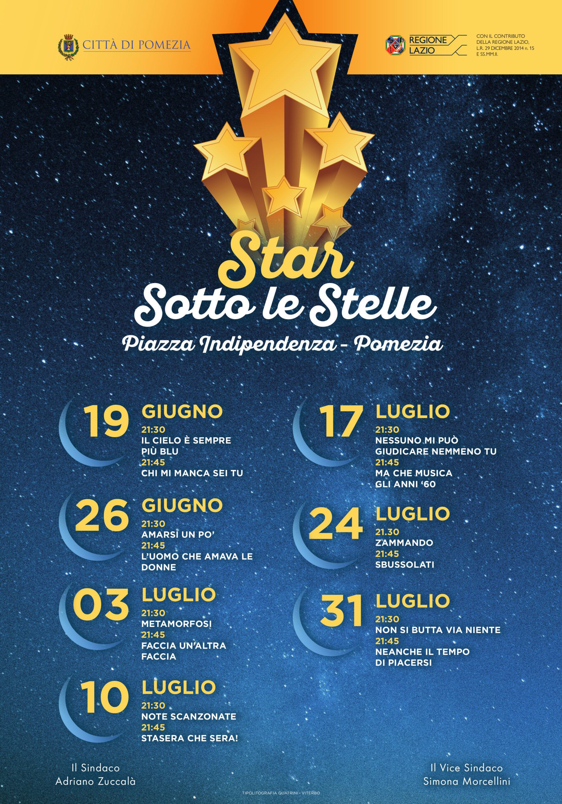 A Pomezia arriva “Star sotto le Stelle”: spettacoli dal vivo a giugno e luglio in Piazza Indipendenza
