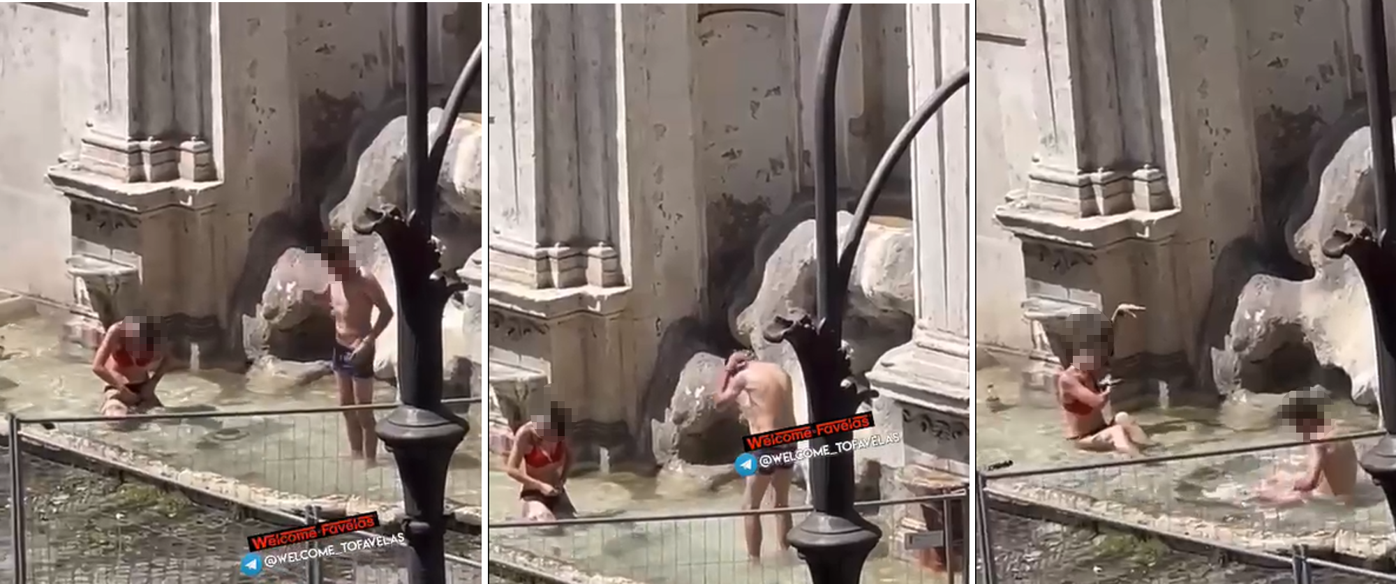 Coppia si fa la doccia nella fontana a Trastevere