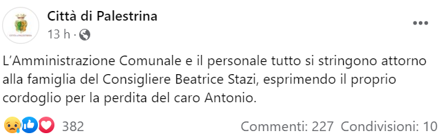 L'amministrazione comunale che si stringe alla famiglia dell'operaio Antonio Stazi