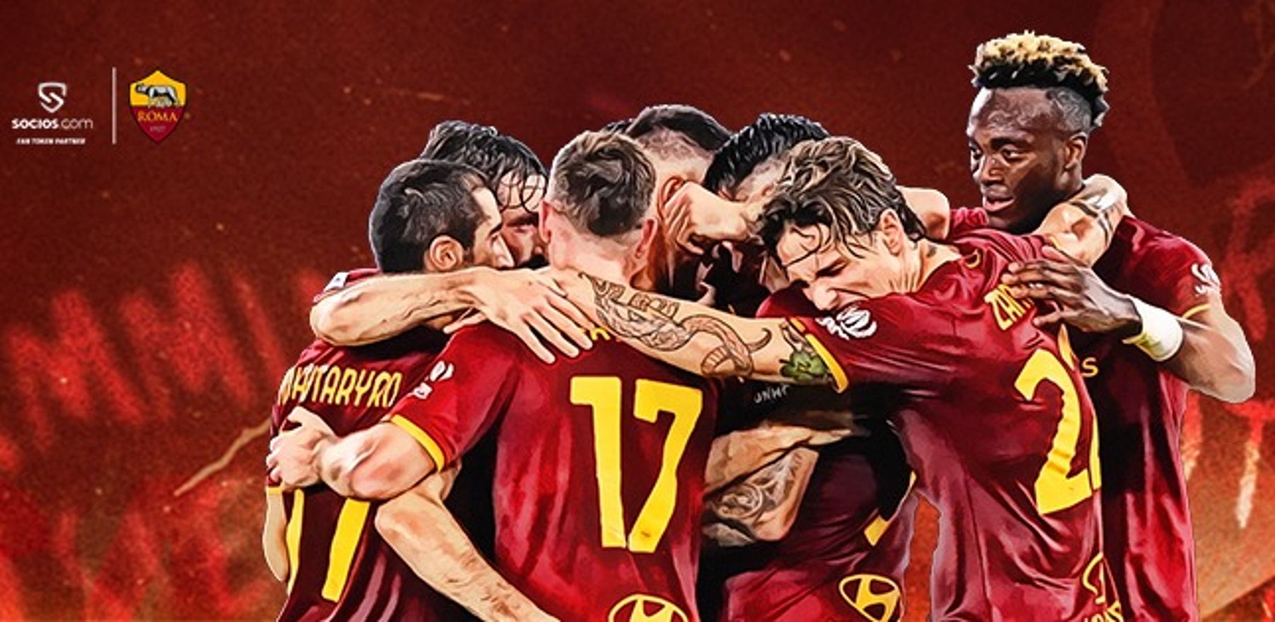 Foto di squadra della As Roma 2022 stadio olimpico aperto per la finale di Conference