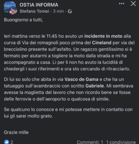 Appello per cercare il ragazzo a Ostia