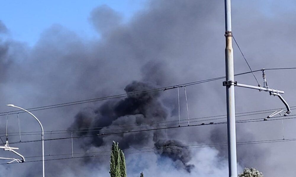 Incendio nel parco di Centocelle: densa e nera colonna di fumo visibile da tutta la città