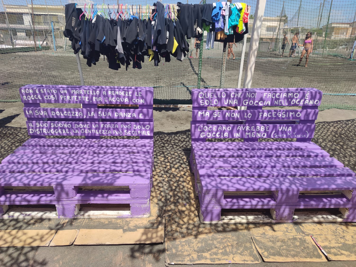 inaugurate le panchine viola in spiaggia