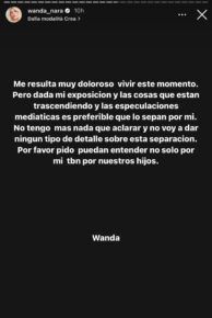 Post di Wanda Nara sulla separazione
