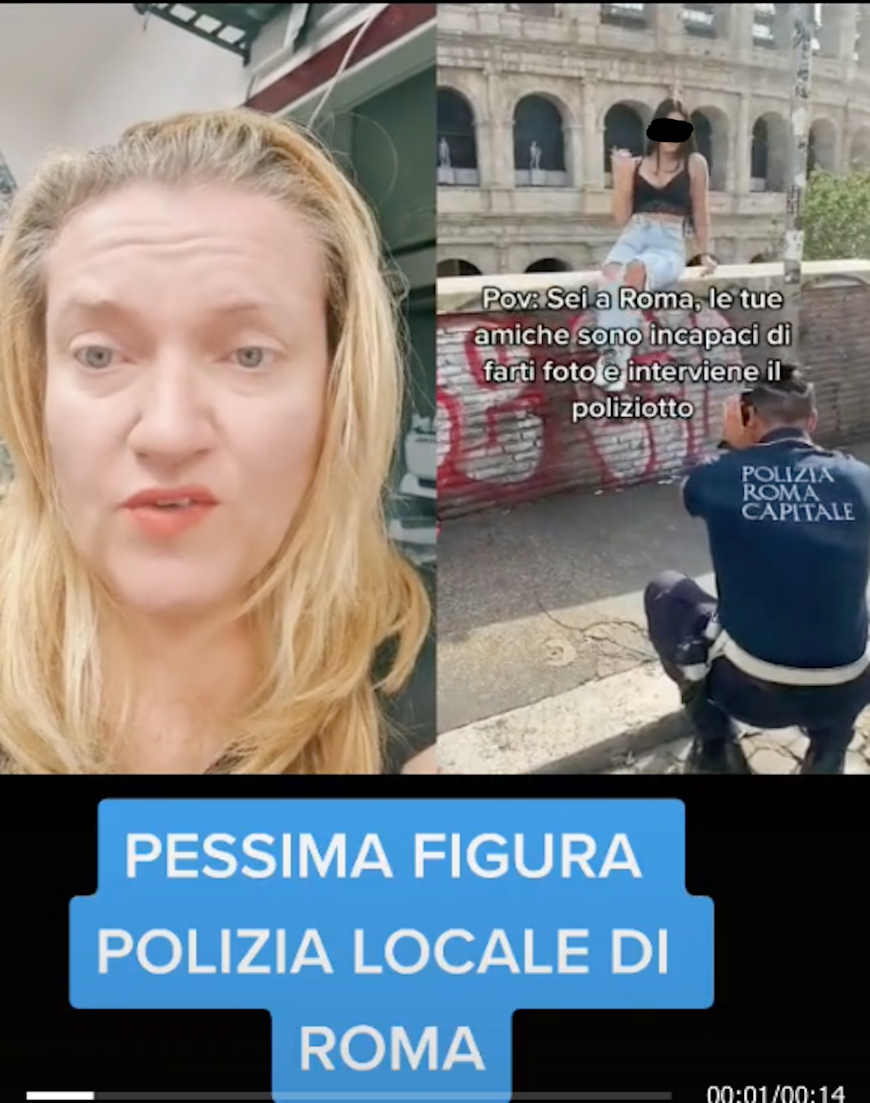 agente della polizia locale scatta una foto a una turista al Colosseo e scoppia la polemica