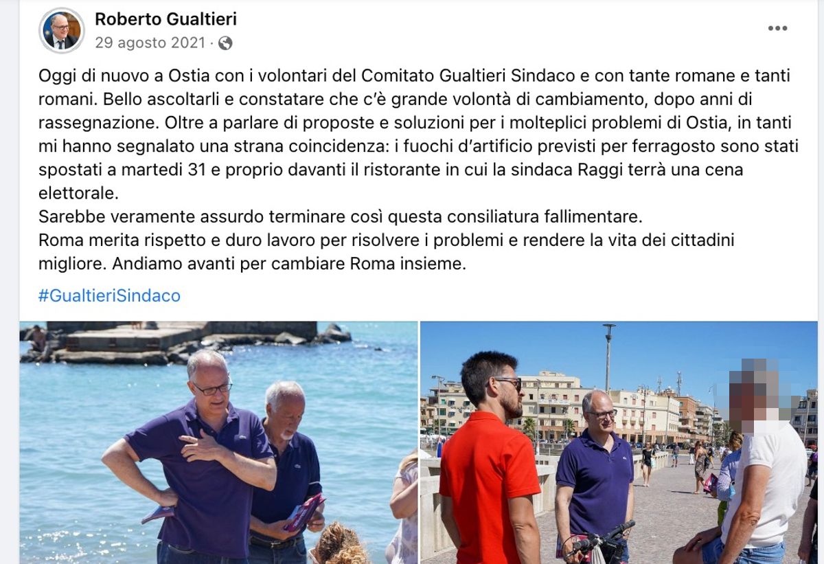 Il post di gualtieri con il boss di ostia