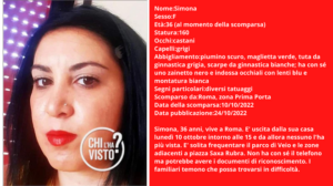 Locandina per la ragazza scomparsa Simona