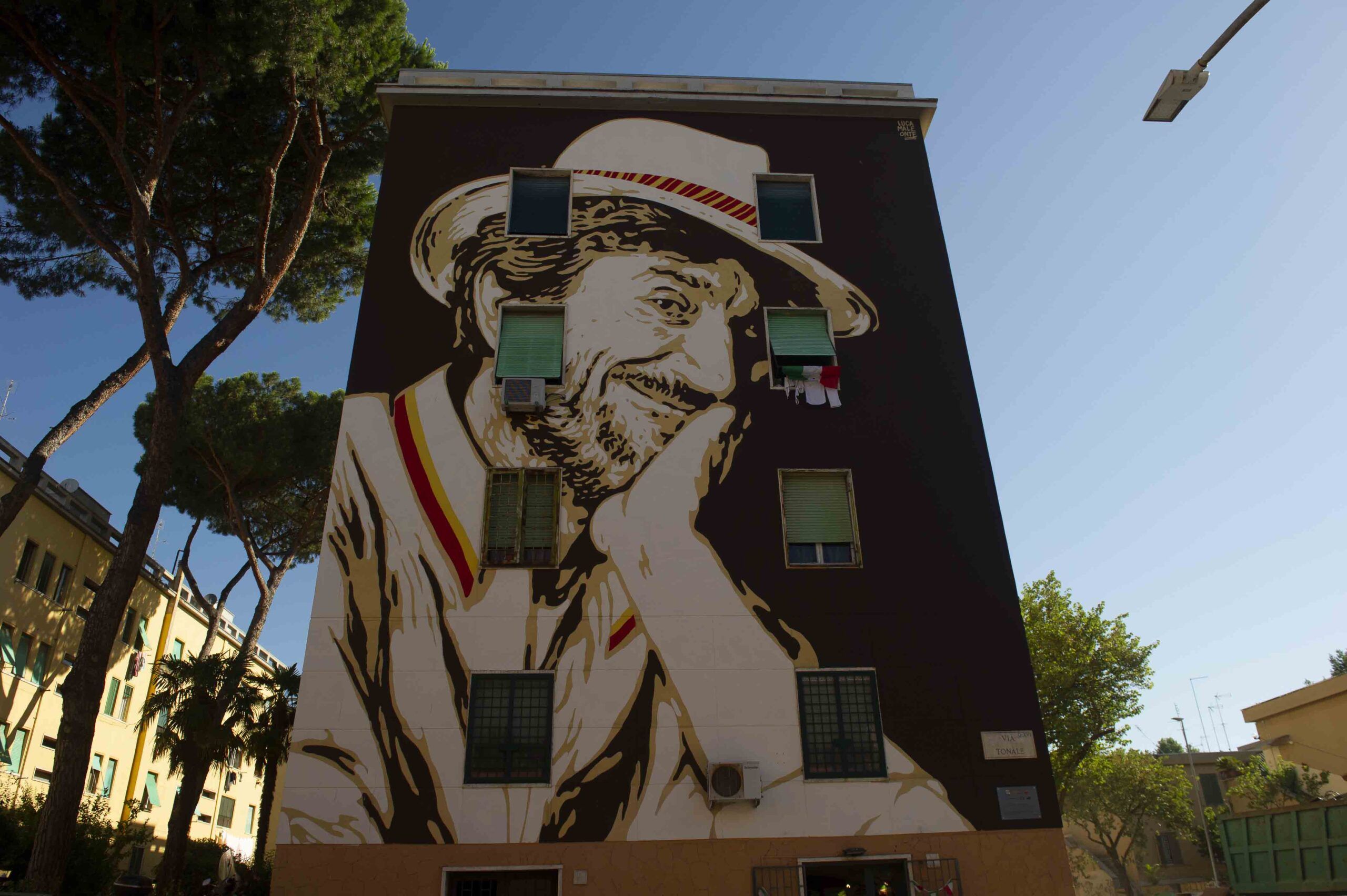 Montesacro - Murales ritratto Gigi Proietti_palazzo via Tonale 6