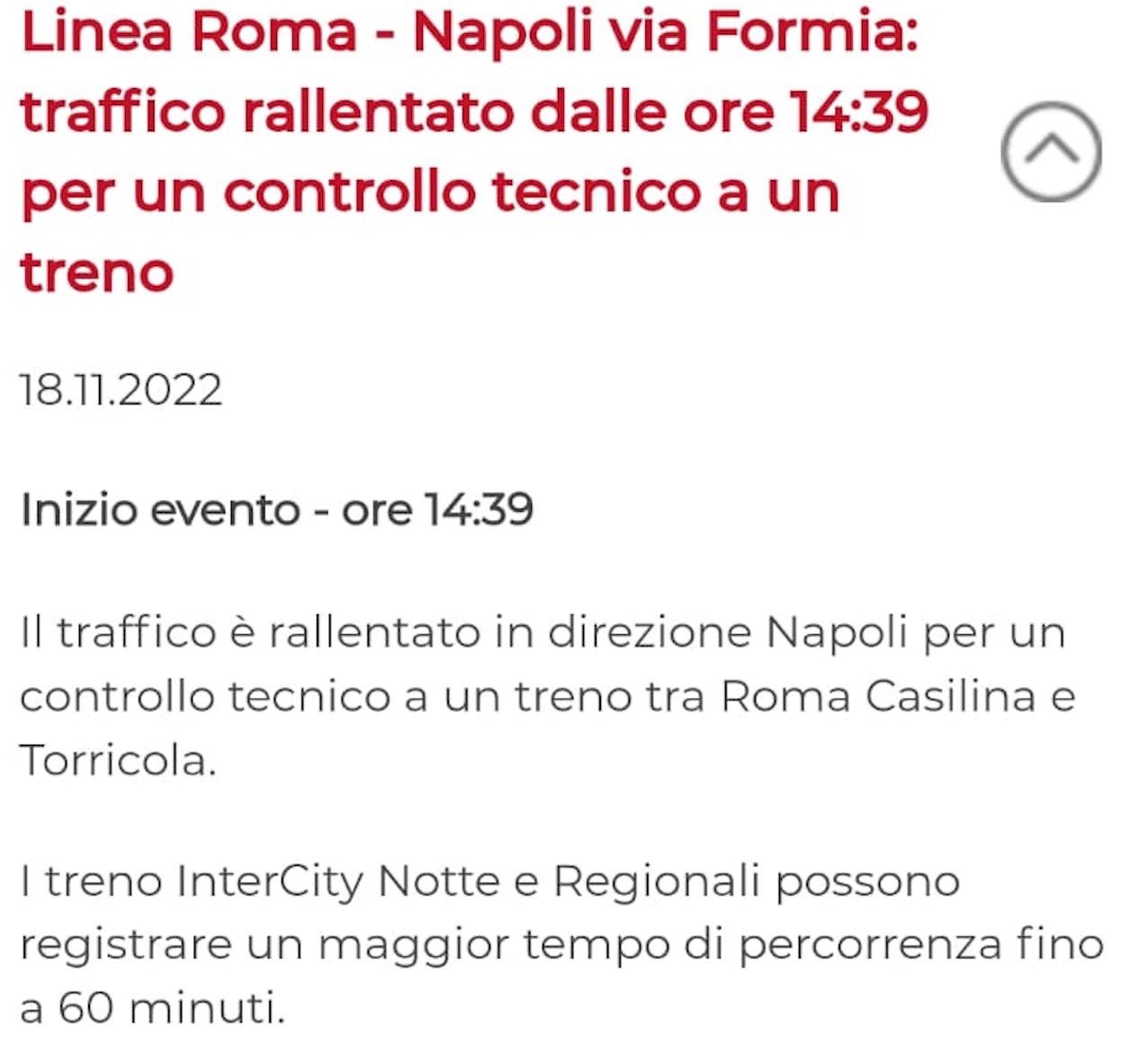 Roma-Napoli: tutto fermo sulla tratta per un guasto