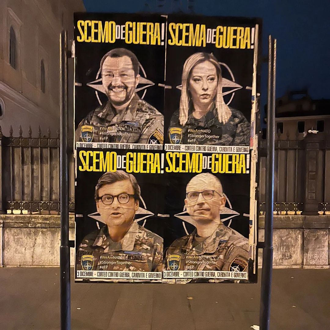 manifesto contro Matteo Salvini, Giorgia Meloni, Carlo Calenda ed Enrico Letta