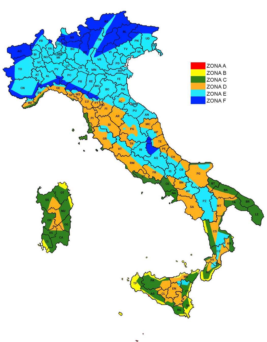 divisione zone riscaldamenti in italia
