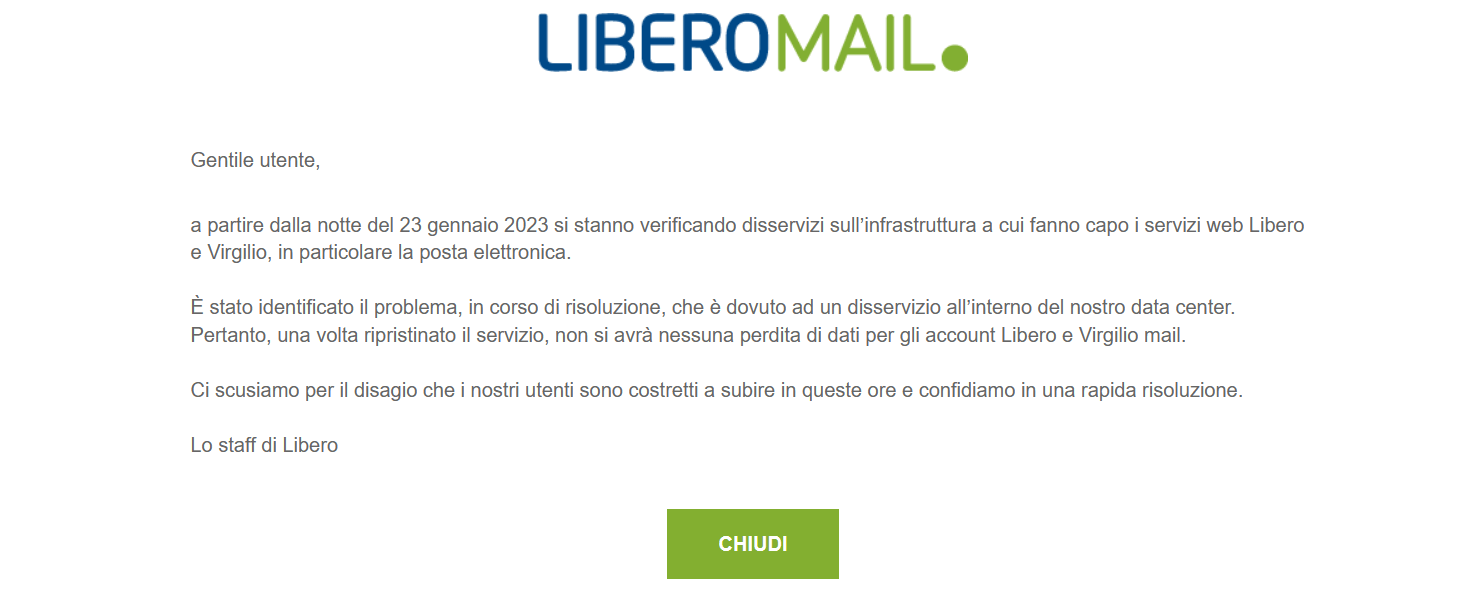 Libero mail non funziona, ma ora si ritorna alla normalità