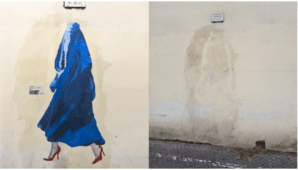 Rimosso il murale dell'artista Laika della donna afghana coi tacchi rossi