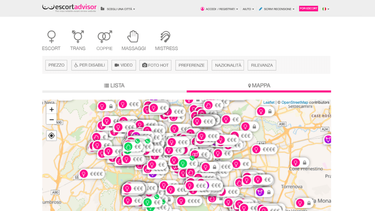 Mappa clienti escort nel Lazio