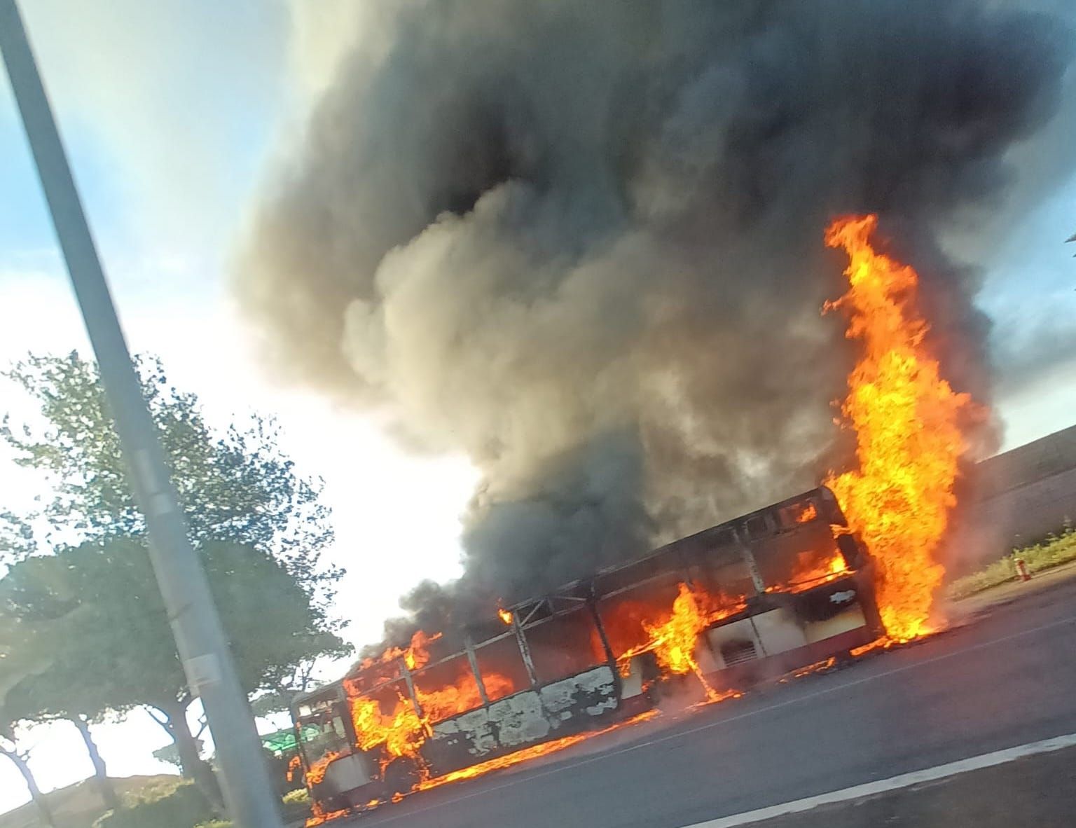 autobus a fuoco a Torvaianica in via Danimarca