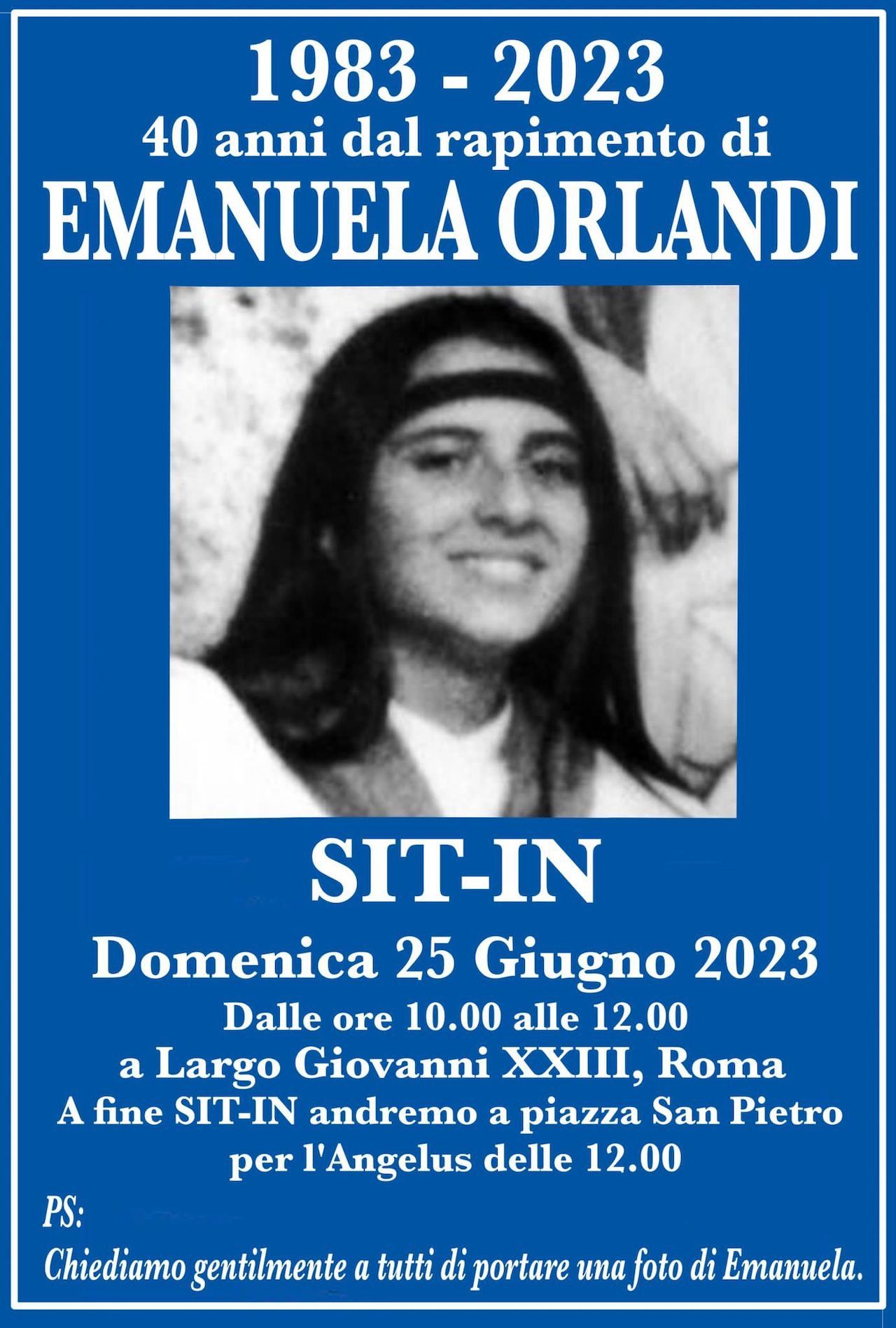 Locandina Emanuela Orlandi per sit -in