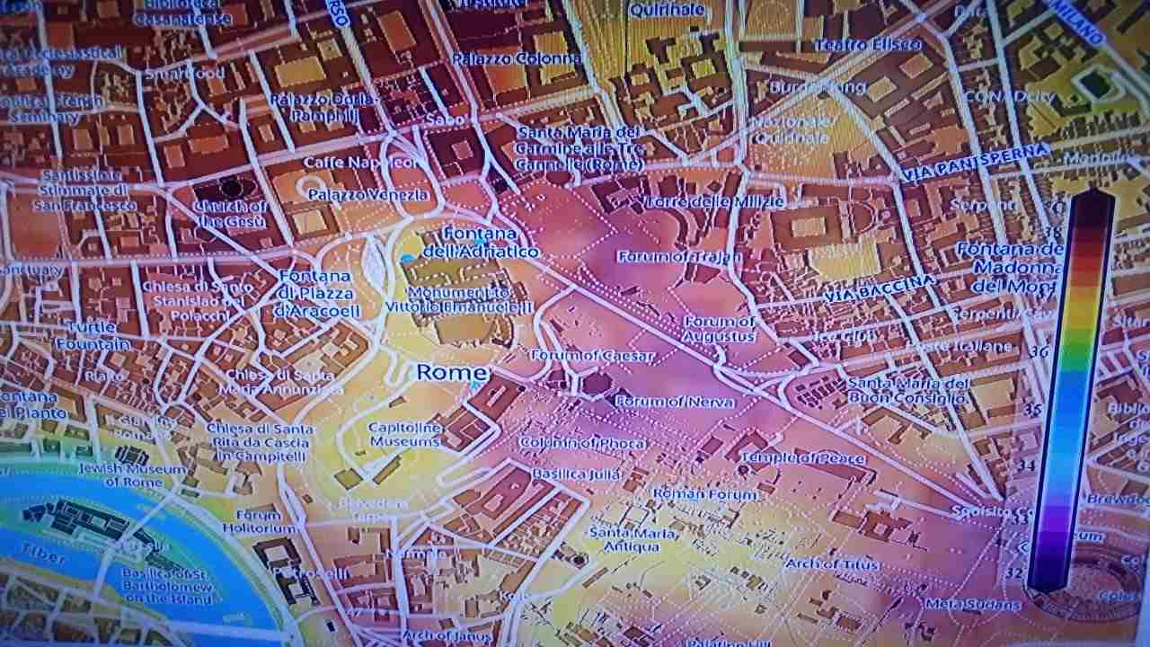 Le zone più calde e più fresche della Capitale secondo un mappa interattiva del portale MeteoBlue. I parchi sono più freschi
