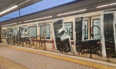 Treno vandalizzato sulla MetroMare di Cotral alla stazione San Paolo