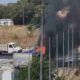 Camion in fiamme sulla Tiburtina