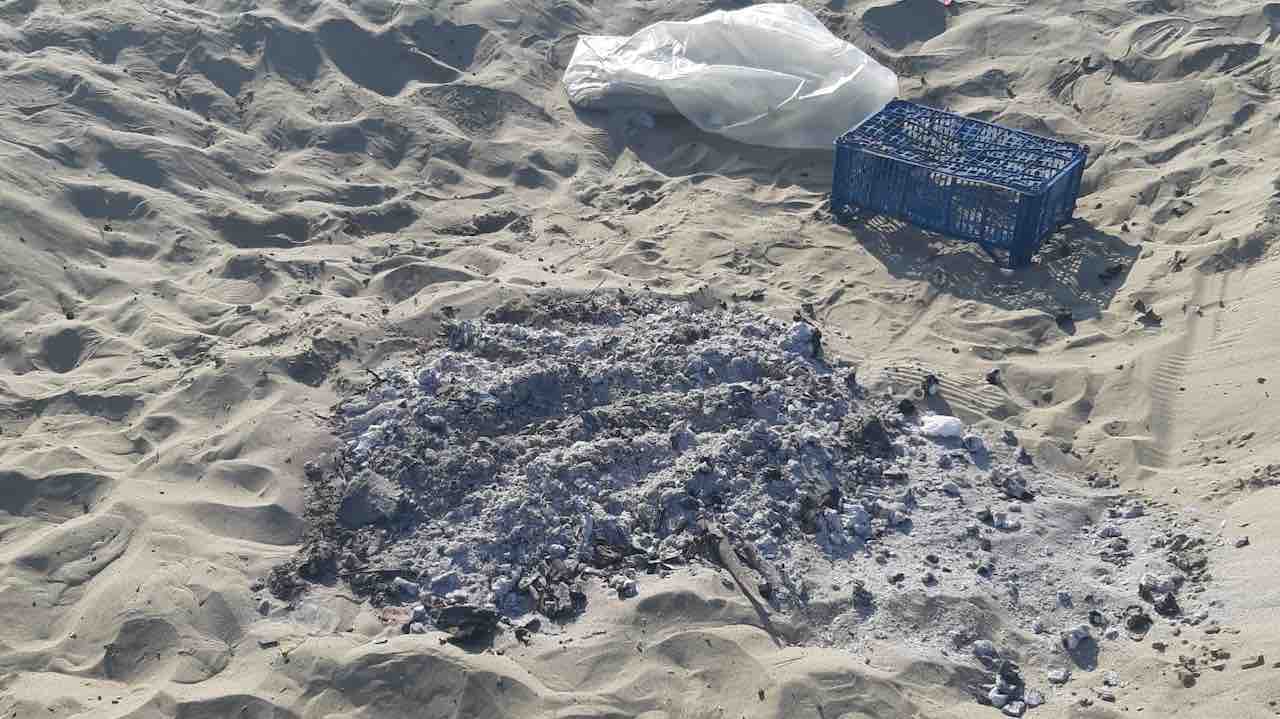 Ardea - rifiuti in spiaggia dopo i falò di Ferragosto