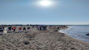 Volontari dell'associazione Il Cinghiale Bianco, insieme ai ragazzi del Cardarelli, nella giornata di ieri hanno pulito la spiaggia.