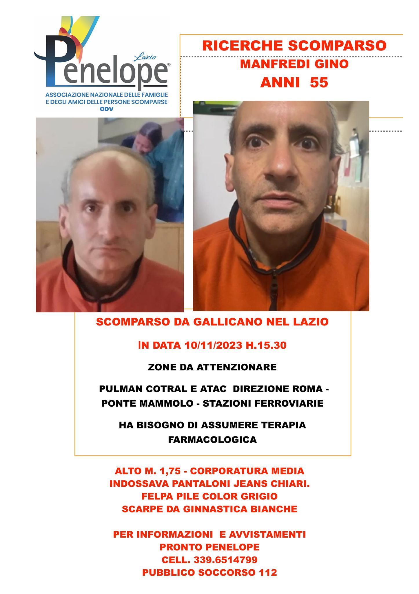 scheda scomparsa di Manfredi Gino