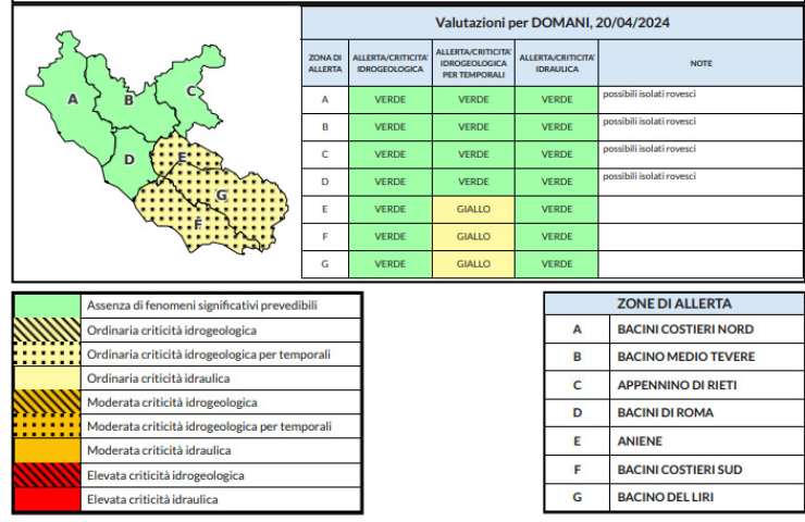 allerta meteo lazio 20 aprile