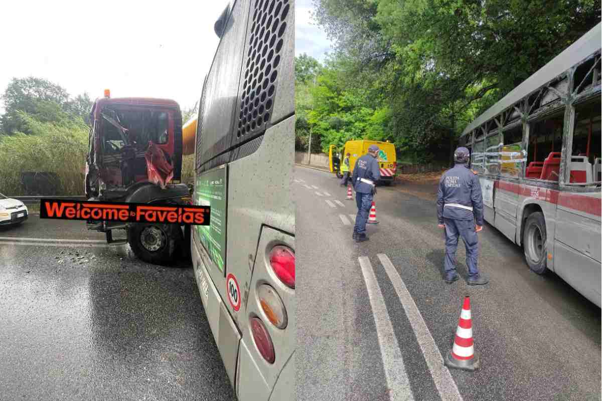 Roma, schianto tra un Tir e un autobus in Via della Pisana: “Vetri in frantumi e paura tra i passeggeri” | FOTO